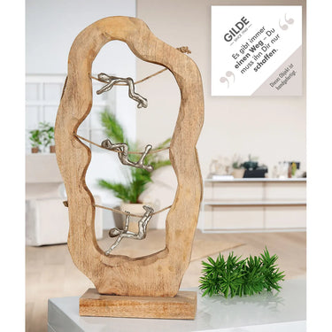 Skulptur – Aluminium Optik, Klettermotiv, Mangoholz Basis - Seiltanz | Gilde
