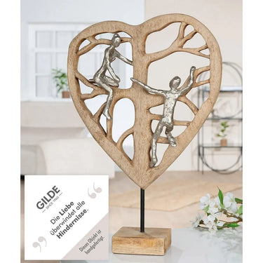 Skulptur – Herzform, Natürliches Mangoholz, Silberne Akzente - Herzbaum | Gilde