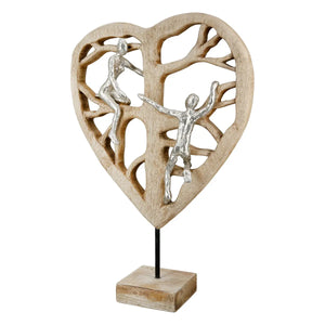 Skulptur – Herzform, Natürliches Mangoholz, Silberne Akzente - Herzbaum | Gilde