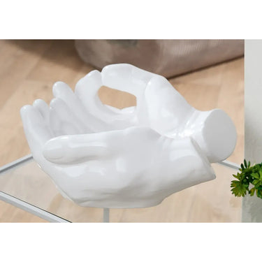 Dekoschale – Weiße Keramik, Glänzende Oberfläche, Händeform - Buddha | Gilde