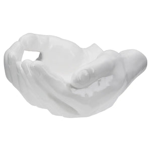 Dekoschale – Weiße Keramik, Glänzende Oberfläche, Händeform - Buddha | Gilde