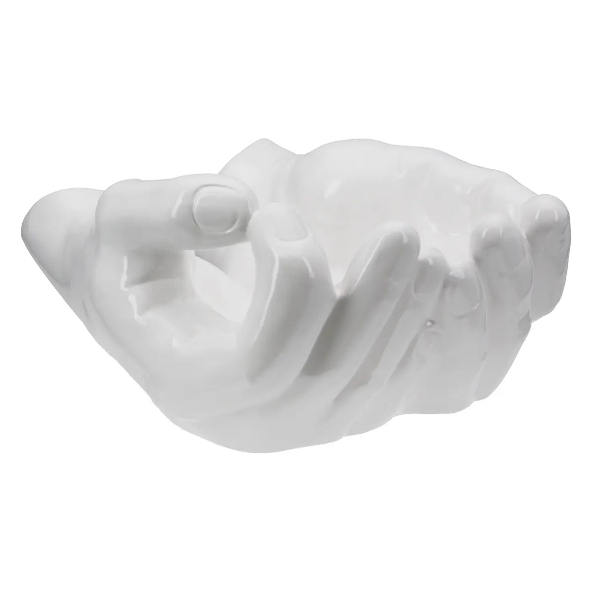 Dekoschale – Weiße Keramik, Glänzende Oberfläche, Händeform - Buddha | Gilde
