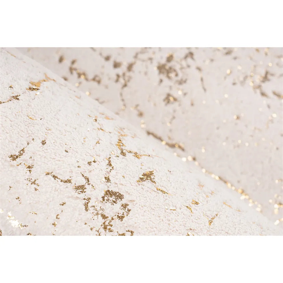 Teppich – Creme / Gold Farbe, Weicher Flor, Glanz Muster, 150 cm - Bijou 225 | Kayoom