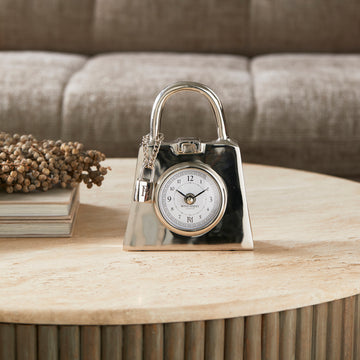 Tischuhr Aluminium Silber in Taschenform 19 cm 1 – Lovely Bag | Rivièra Maison - Esszett Luxury | Stilvolles Wohnen mit Charakter