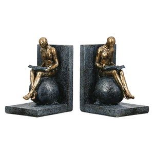 Buchstützen – Graue Kunstharz, Metallische Optik, Figurenmotiv | Gilde