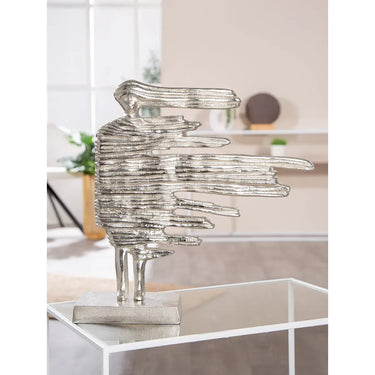 Skulptur – Silbernes Aluminium, Frauenmotiv, Fester Sockel - Verwehung | Gilde