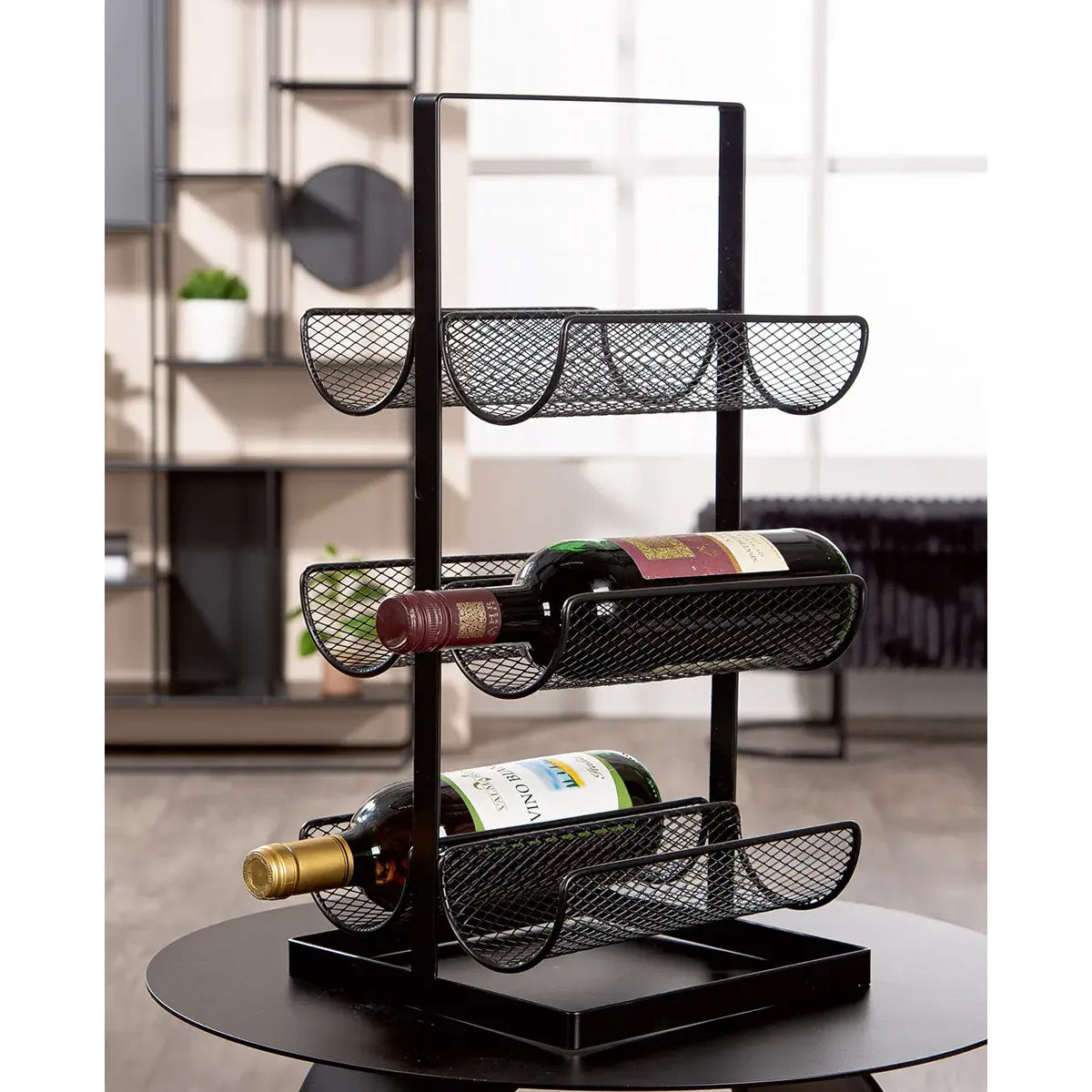 Weinregal – Schwarzes Metall, Matte Oberfläche, Sechs Flaschen - Stock | Gilde