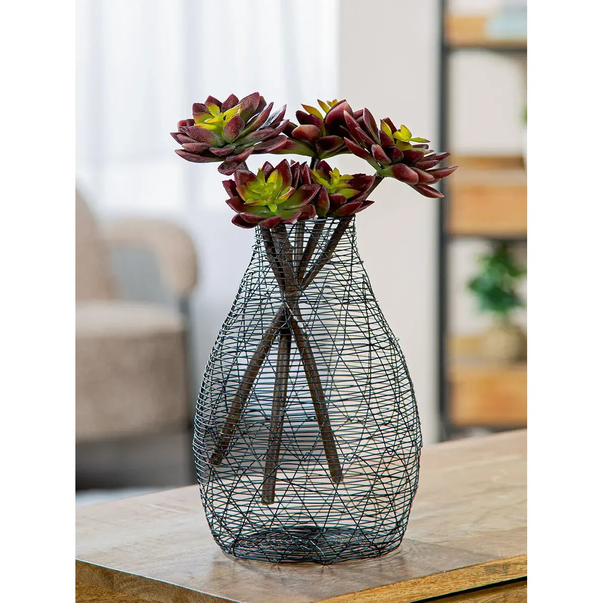 Vase – Schwarzes Metall, Bauchige Form, Dekorative Nutzung, 25.5 cm - Wire | Gilde
