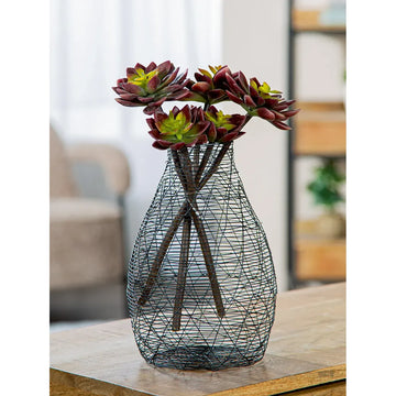 Vase – Schwarzes Metall, Bauchige Form, Dekorative Nutzung, 25.5 cm - Wire | Gilde