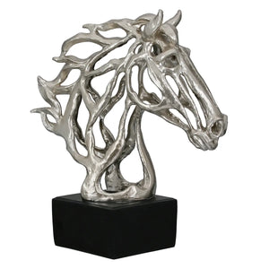 Skulptur – Silbernes Kunstharz, Metallische Optik, Pferdeform - Cheval | Gilde