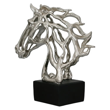 Skulptur – Silbernes Kunstharz, Metallische Optik, Pferdeform - Cheval | Gilde