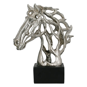 Skulptur – Silbernes Kunstharz, Metallische Optik, Pferdeform - Cheval | Gilde