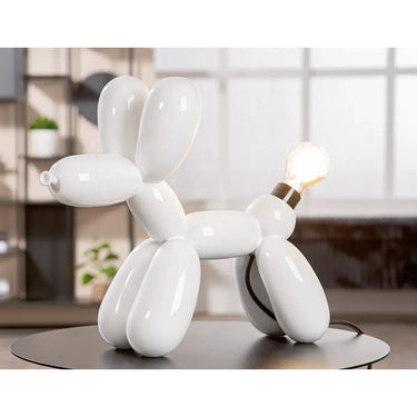 Tischleuchte – Weißes Kunstharz, Glänzende Oberfläche, Ballonhundform - Scotty | Gilde