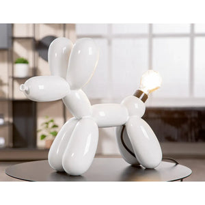 Tischleuchte – Weißes Kunstharz, Glänzende Oberfläche, Ballonhundform - Scotty | Gilde