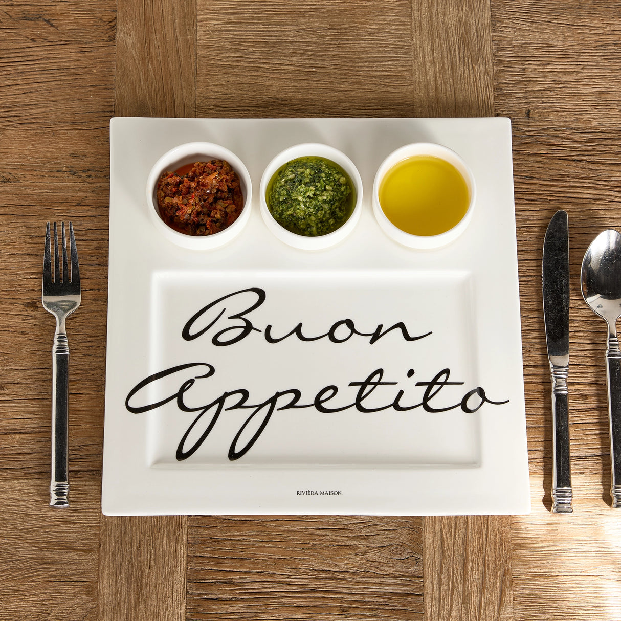 Servierplatte - Porzellan Schriftzug Rechteckform – Buon Appetito | Rivièra Maison