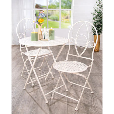 Bistroset – Weißes Metall, Mattes Finish, Blumendesign - Flores | Gilde
