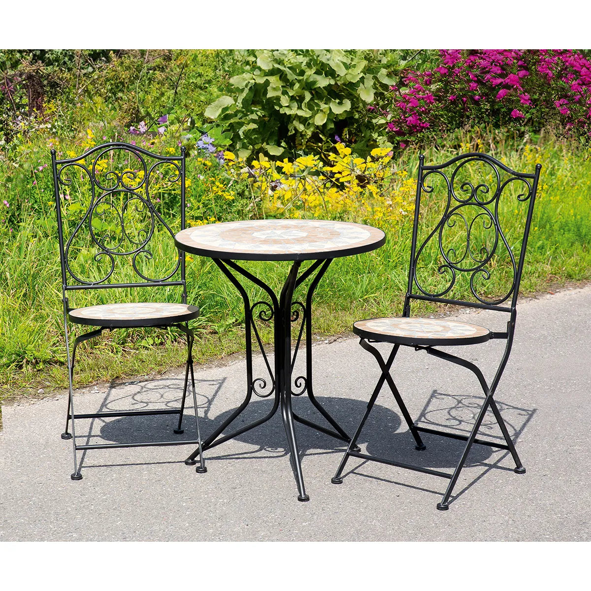Bistroset – Sternmotiv, Mattes Metall, Klappstühle - Mosaik | Gilde