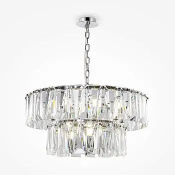 Pendant Lamp with Chrome-Plated Metal Frame and Tiered Crystal Elements (12 × E14) – Puntes | Maytoni