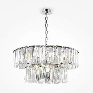 Pendant Lamp with Chrome-Plated Metal Frame and Tiered Crystal Elements (12 × E14) – Puntes | Maytoni