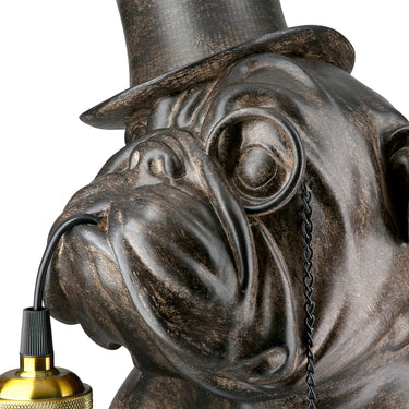 Tischleuchte – Tierfigur, Strukturierte Oberfläche, Braune Optik - Mops mit Monokel | Gilde