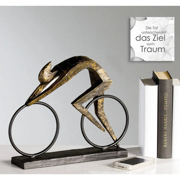 Skulptur – Bronzefarbenes Metall, Matte Oberfläche, Fahrradförmiges Motiv, 28.5 cm - Racer | Gilde