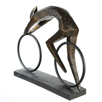 Skulptur – Bronzefarbenes Metall, Matte Oberfläche, Fahrradförmiges Motiv, 28.5 cm - Racer | Gilde