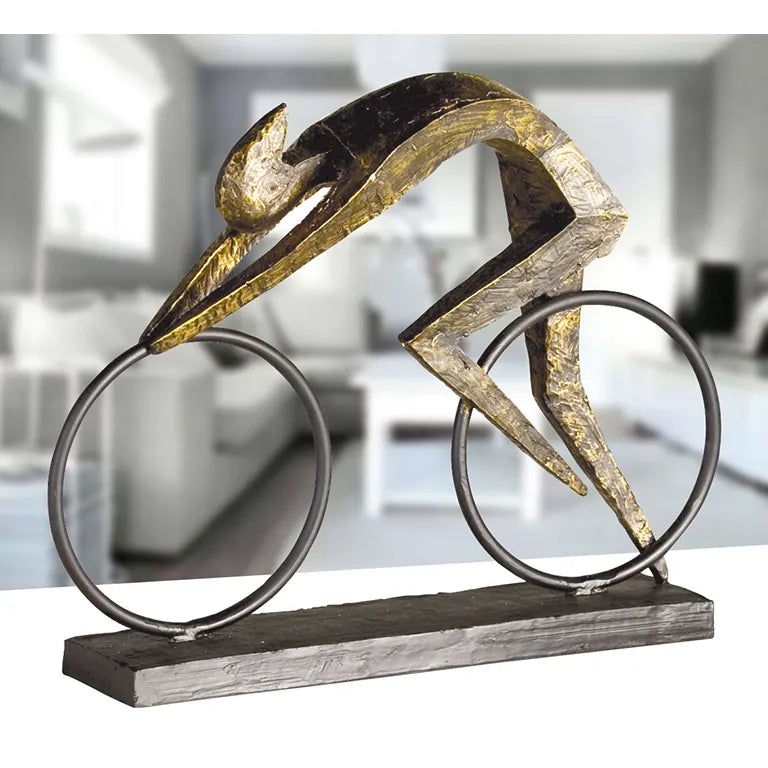 Skulptur – Bronzefarbenes Metall, Matte Oberfläche, Fahrradförmiges Motiv, 28.5 cm - Racer | Gilde