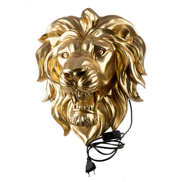 Wandobjekt – Goldene Optik, Löwenkopf, Leuchtendes Design - King of the Savannah | Gilde