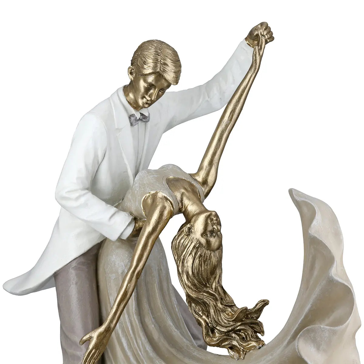 Dekofigur – Goldene Metalloptik, Tanzende Form, Weiße Akzente, Höhe 28 cm - Salsa | Gilde