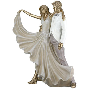 Dekofigur – Goldene Metalloptik, Tanzende Form, Weiße Akzente, Höhe 29,5 cm - Salsa | Gilde