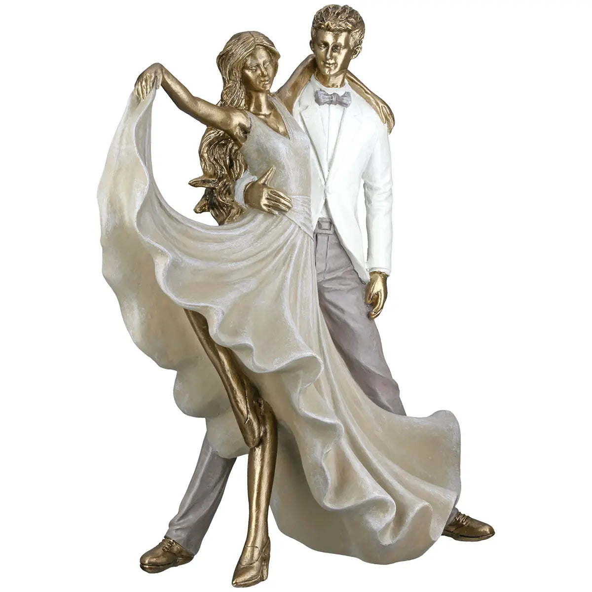 Dekofigur – Goldene Metalloptik, Tanzende Form, Weiße Akzente, Höhe 29,5 cm - Salsa | Gilde