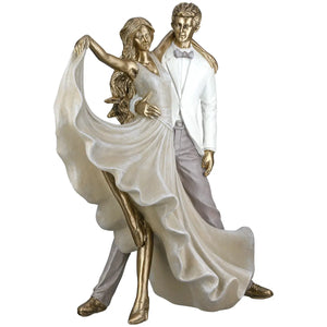 Dekofigur – Goldene Metalloptik, Tanzende Form, Weiße Akzente, Höhe 29,5 cm - Salsa | Gilde