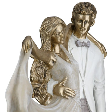 Dekofigur – Goldene Metalloptik, Tanzende Form, Weiße Akzente, Höhe 29,5 cm - Salsa | Gilde