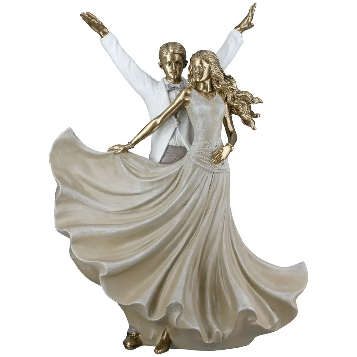 Dekofigur – Goldene Metalloptik, Tanzende Form, Weiße Akzente, Höhe 33,5 cm - Salsa | Gilde
