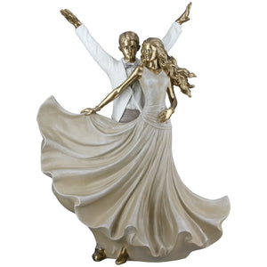 Dekofigur – Goldene Metalloptik, Tanzende Form, Weiße Akzente, Höhe 33,5 cm - Salsa | Gilde