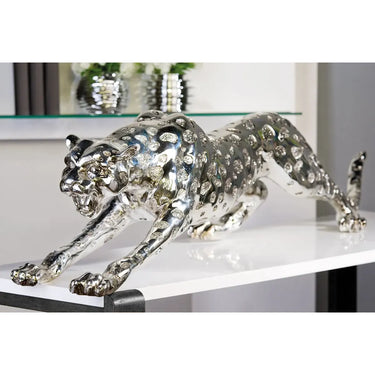 Dekofigur – Silberner Glanz, Strukturierte Oberfläche, Gepard Form - Gepard | Gilde