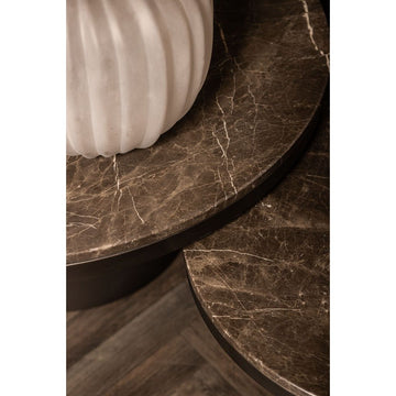 Couchtisch – Marmor Optik, Dunkler Sockel, Braune Hochform - Bregt | PTMD