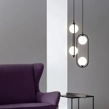 Pendant lamp with black metal frame and satin glass shades in a modern design - Ring | Maytoni