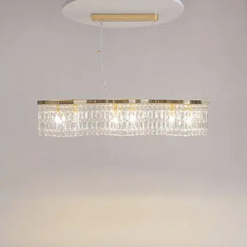 Pendant lamp with gold-coloured metal frame and crystal glass shades (6 × E14, max. 60 W, height adjustable 38–138 cm) in a luxurious design – Dune | Maytoni