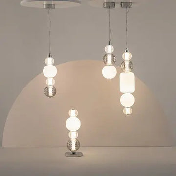Pendant lamp with chrome metal base, transparent glass and geometric pattern in a modern design – Collar | Maytoni