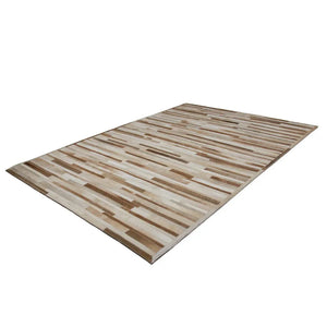 Teppich – Echtes Leder, Streifenmuster, Cremiger Farbton, 150 cm - Lavish 110 | Kayoom