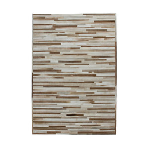 Teppich – Echtes Leder, Streifenmuster, Cremiger Farbton, 150 cm - Lavish 110 | Kayoom