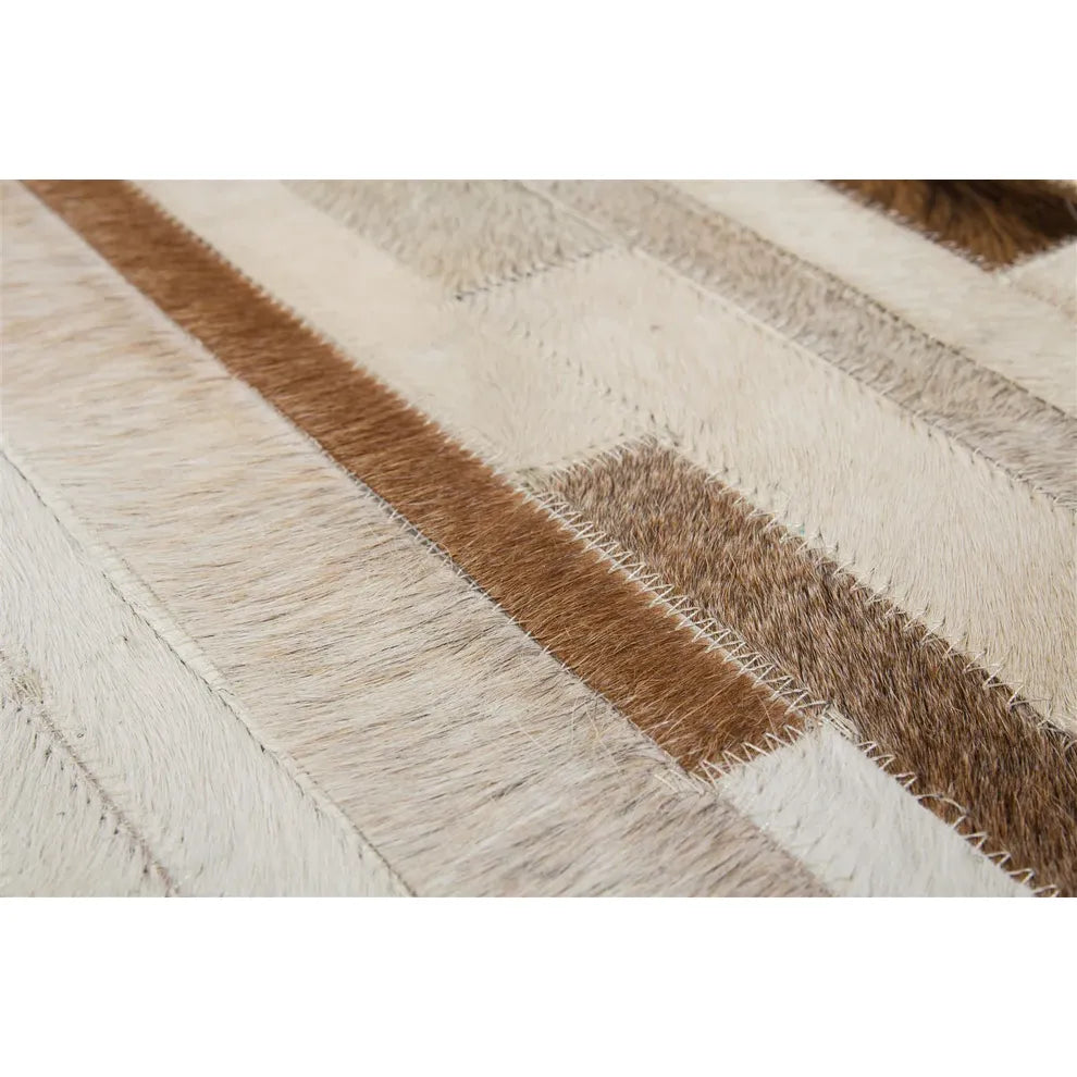 Teppich – Echtes Leder, Streifenmuster, Cremiger Farbton, 150 cm - Lavish 110 | Kayoom