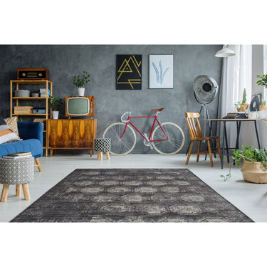 Teppich – Verwaschener Look, Orientalische Ornamente, Anthrazit Farbton, 200 x 290 cm - Baroque 725 | Kayoom