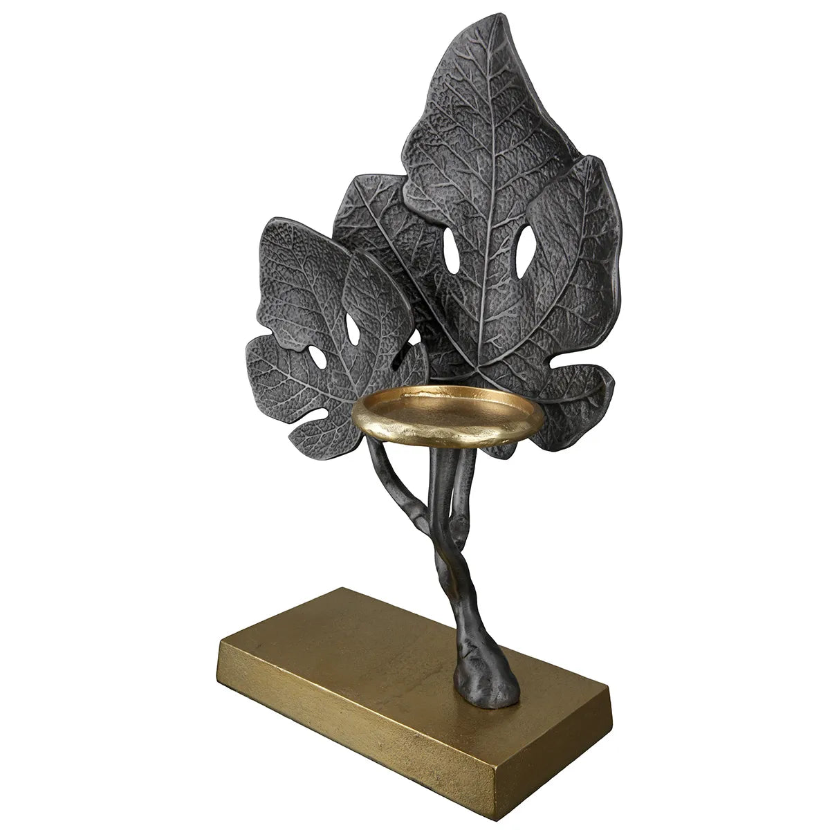 Teelichthalter – Blattdesign, Gold Anthrazit Finish, Aluminium Design - Leaf | Gilde