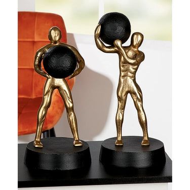 Skulptur – Goldfarbenes Finish, Kugeldesign, Mannmotiv, Höhe 35.5 cm - Strong | Gilde