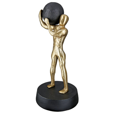 Skulptur – Goldfarbenes Finish, Kugeldesign, Mannmotiv, Höhe 35.5 cm - Strong | Gilde
