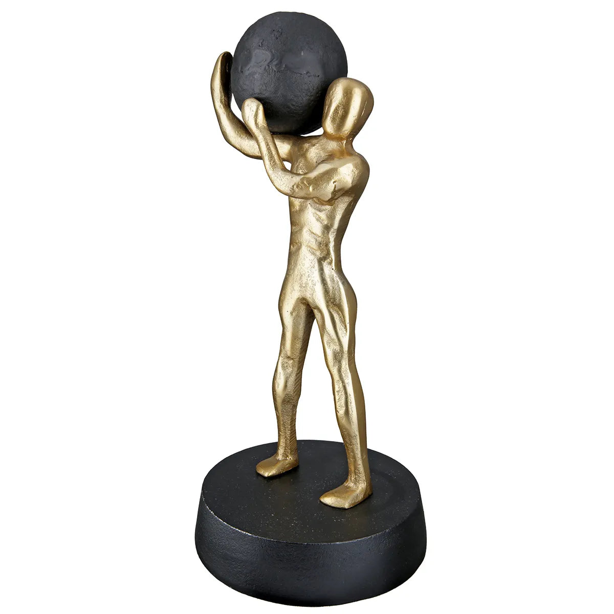 Skulptur – Goldfarbenes Finish, Kugeldesign, Mannmotiv, Höhe 35.5 cm - Strong | Gilde