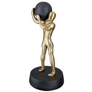 Skulptur – Goldfarbenes Finish, Kugeldesign, Mannmotiv, Höhe 35.5 cm - Strong | Gilde