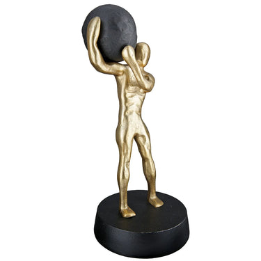 Skulptur – Goldfarbenes Finish, Kugeldesign, Mannmotiv, Höhe 35.5 cm - Strong | Gilde
